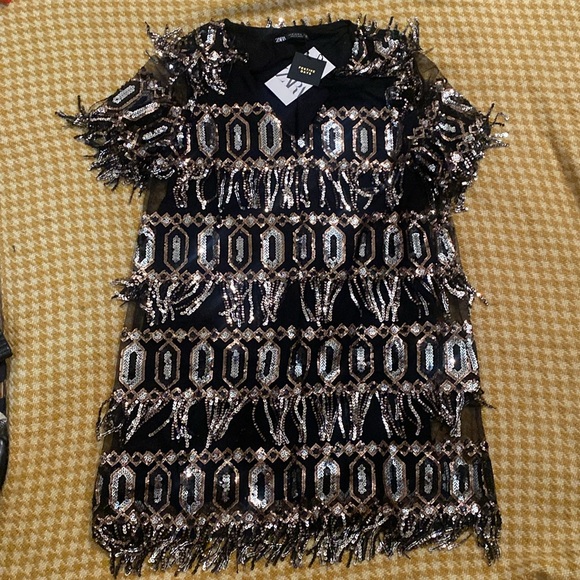 Zara Sequins Fringe Dress Medium - Picture 2 of 16